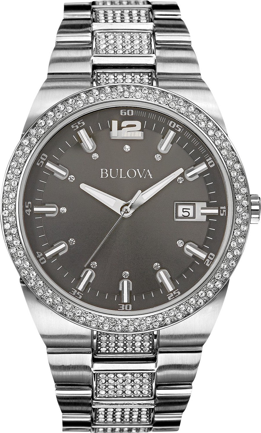  Shop Authentic Bulova Crystal Collection Brown Dial Silver Steel Strap Watch for Men - 96B221 - Luxxuri
