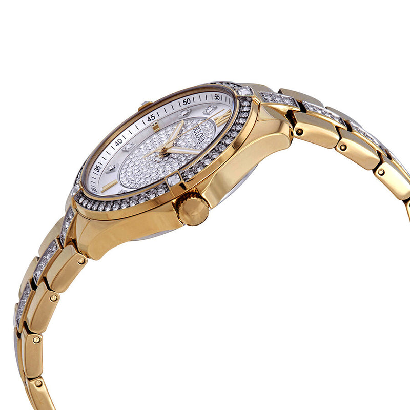  Shop Authentic Bulova Crystal Collection Silver Crystal Dial Gold Steel Strap Watch for Women - 98L228 - Luxxuri