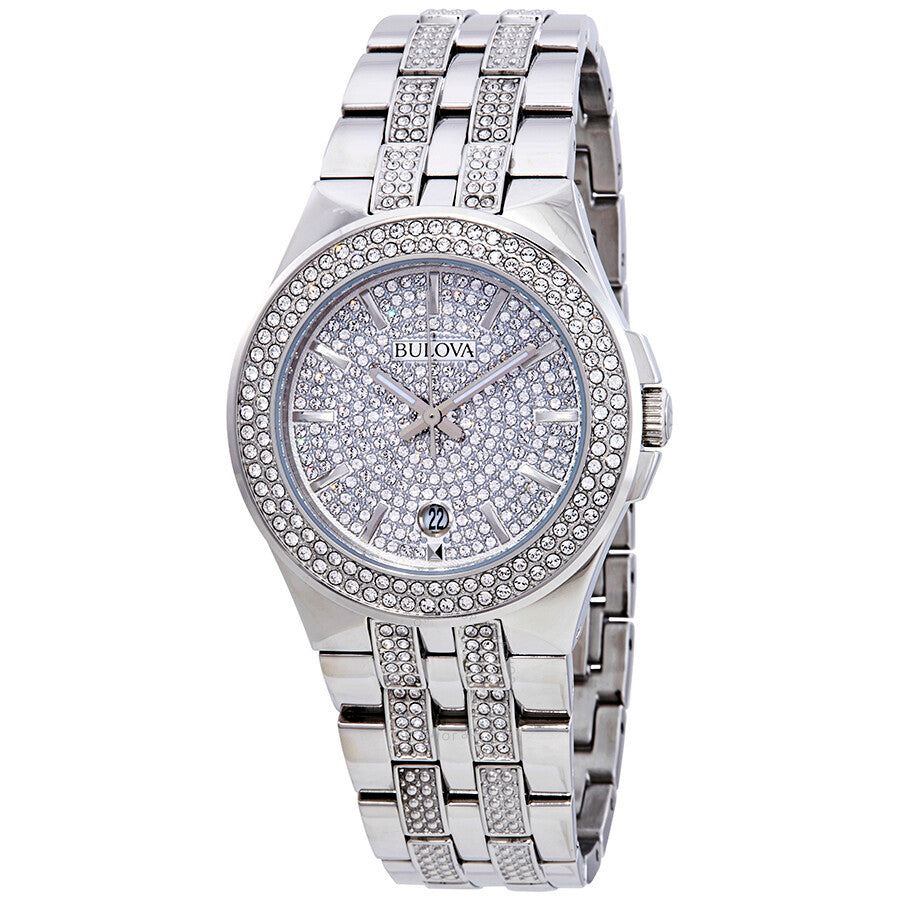  Shop Authentic Bulova Crystal Pave Silver Dial Silver Steel Strap Watch for Men - 96B235 - Luxxuri
