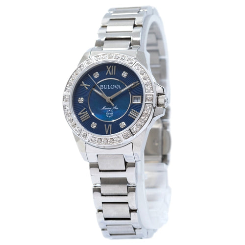  Shop Authentic Bulova Marine Star Blue Dial Silver Steel Strap Watch for Women - 96R215 - Luxxuri