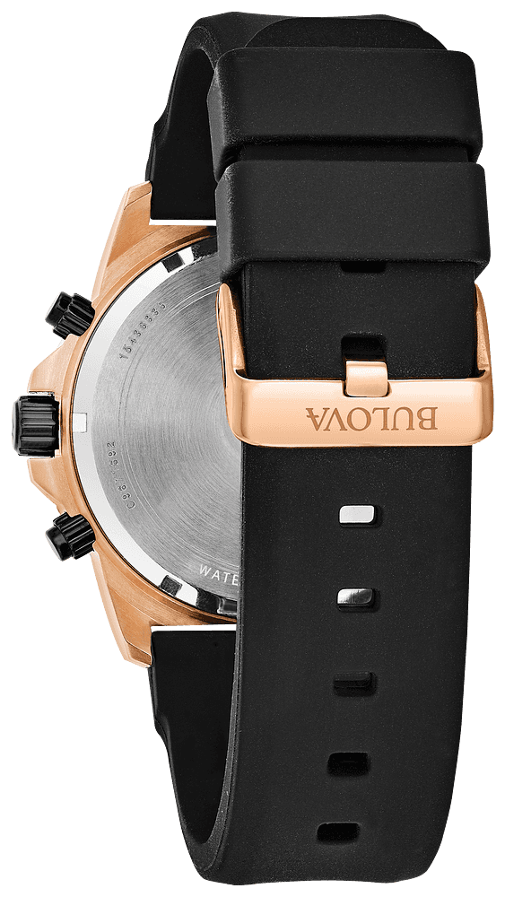  Shop Authentic Bulova Marine Star Chronograph Black Dial Black Rubber Strap Watch for Men - 98B104 - Luxxuri