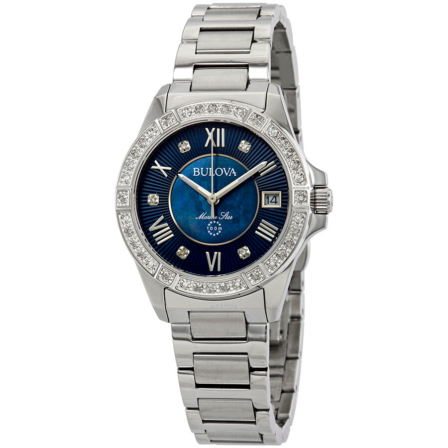  Shop Authentic Bulova Marine Star Blue Dial Silver Steel Strap Watch for Women - 96R215 - Luxxuri