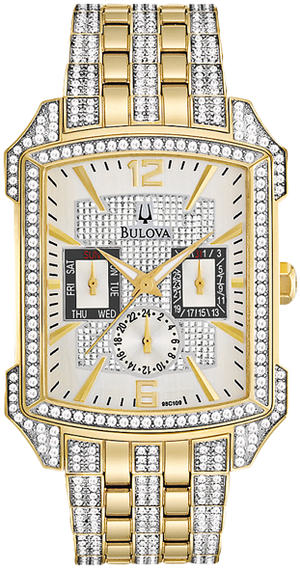  Shop Authentic Bulova Crystal Chronograph White Dial Two Tone Steel Strap Watch for Men - 98C109 - Luxxuri