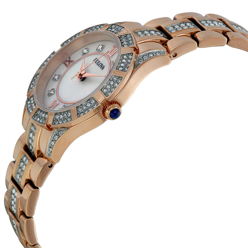  Shop Authentic Bulova Crystal Mother of Pearl Dial Rose Gold Steel Strap Watch for Women - 98L197 - Luxxuri