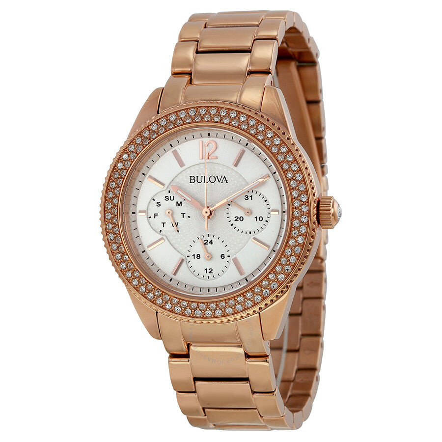  Shop Authentic Bulova Crystal Silver Dial Rose Gold Steel Strap Watch for Women - 97N101 - Luxxuri