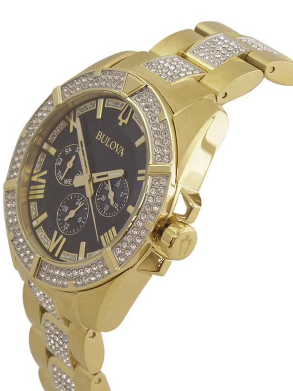  Shop Authentic Bulova Crystal Collection Blue Dial Gold Steel Strap Watch for Men - 98C128 - Luxxuri