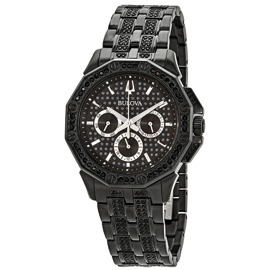  Shop Authentic Bulova Octova Chronograph Black Crystal Dial Black Steel Strap Watch for Men - 98C134 - Luxxuri