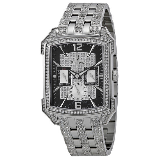  Shop Authentic Bulova Crystal Collection Black Dial Silver Steel Strap Watch for Men - 98C108 - Luxxuri