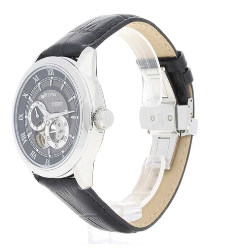  Shop Authentic Bulova BVA Classic Automatic Silver Dial Black Leather Strap Watch for Men - 96A135 - Luxxuri