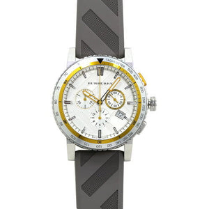  Shop Authentic Burberry Belt Chronograph Silver Dial Brown Rubber Strap Watch For Men - BU9811 - Luxxuri