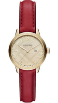  Shop Authentic Burberry The Classic Gold Dial Red Leather Strap Watch for Women - BU10102 - Luxxuri