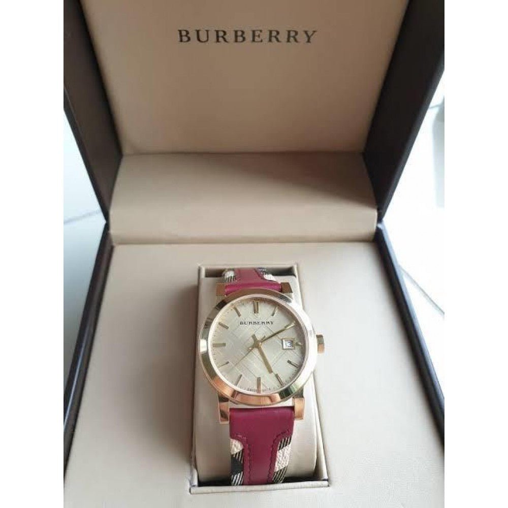  Shop Authentic Burberry The City Gold Dial Orange Leather Strap Watch for Women - BU9017 - Luxxuri