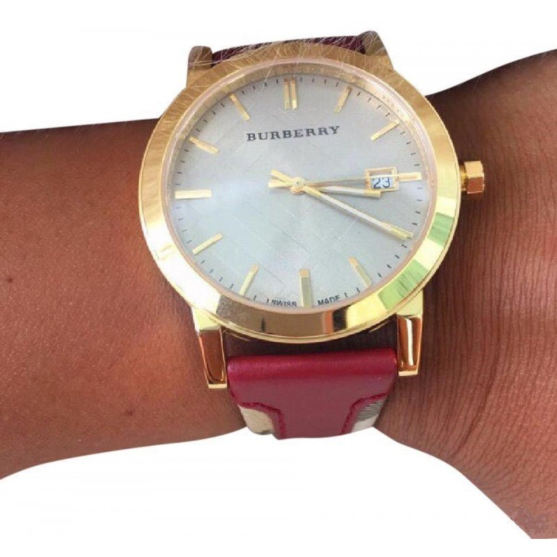  Shop Authentic Burberry The City Gold Dial Orange Leather Strap Watch for Women - BU9017 - Luxxuri