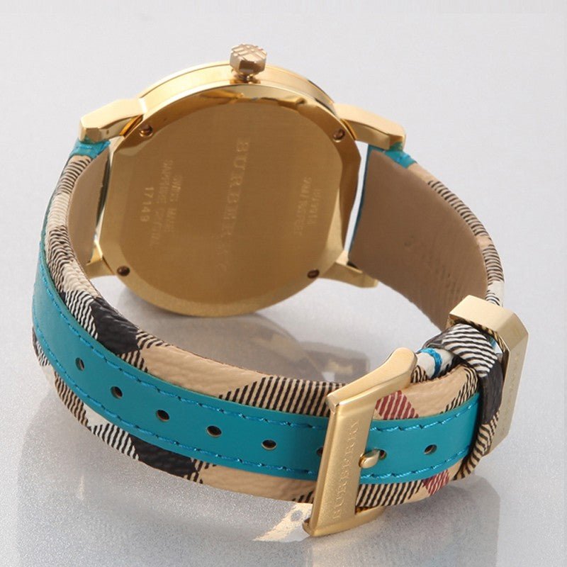Burberry The City Gold Dial Blue Leather Strap Watch for Women - BU9018