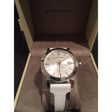  Shop Authentic Burberry The City Silver Dial White Leather Strap Watch for Women - BU9019 - Luxxuri