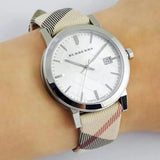  Shop Authentic Burberry The City Nova Silver Dial White Leather Strap Watch for Women - BU9022 - Luxxuri