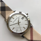  Shop Authentic Burberry The City Nova Silver Dial White Leather Strap Watch for Women - BU9022 - Luxxuri