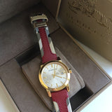  Shop Authentic Burberry Heritage Nova Gold Dial Haymarket Red Leather Strap Watch for Women - BU9111 - Luxxuri