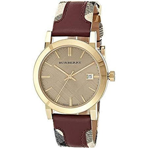  Shop Authentic Burberry Heritage Nova Gold Dial Haymarket Red Leather Strap Watch for Women - BU9111 - Luxxuri