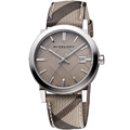 Burberry The City Grey Dial Checked Grey Leather Strap Watch for Women - BU9118
