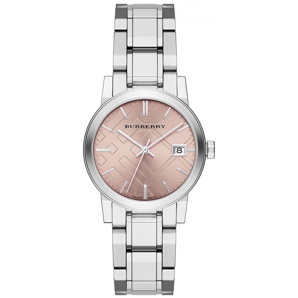  Shop Authentic Burberry The City Pink Dial Silver Steel Strap Watch for Women - BU9124 - Luxxuri