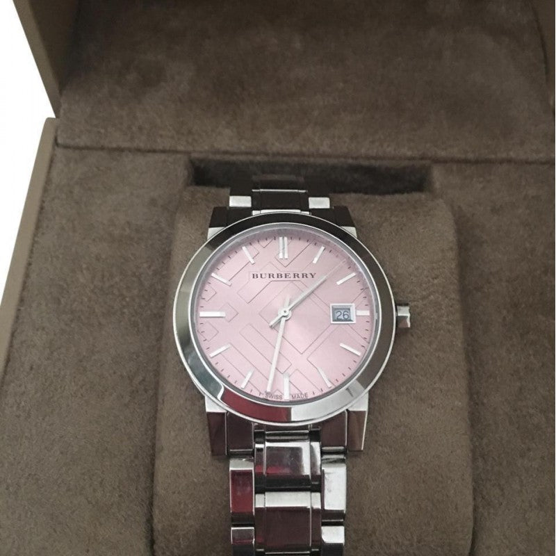  Shop Authentic Burberry The City Pink Dial Silver Steel Strap Watch for Women - BU9124 - Luxxuri