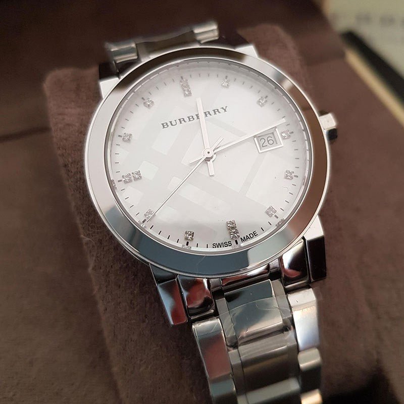  Shop Authentic Burberry The City Diamonds Silver Dial Silver Steel Strap Watch for Women - BU9125 - Luxxuri