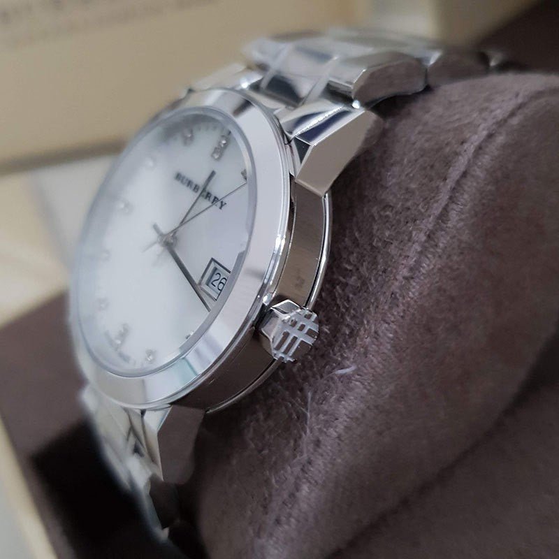  Shop Authentic Burberry The City Diamonds Silver Dial Silver Steel Strap Watch for Women - BU9125 - Luxxuri
