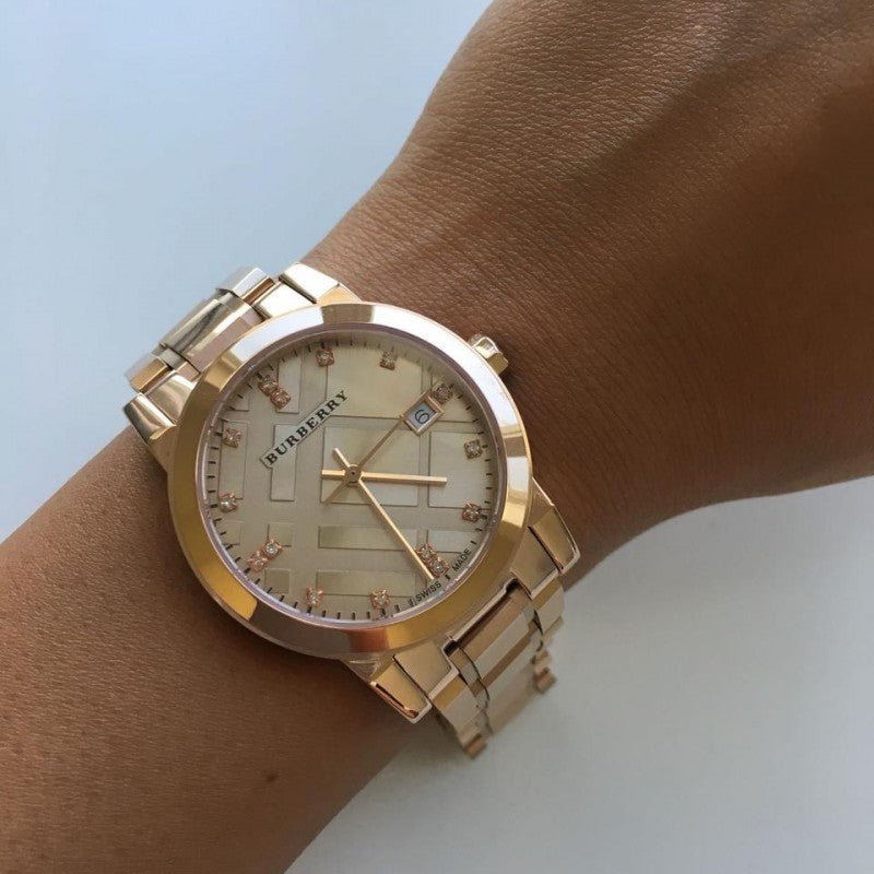  Shop Authentic Burberry The City Diamonds Rose Gold Dial Rose Gold Steel Strap Watch for Women - BU9126 - Luxxuri