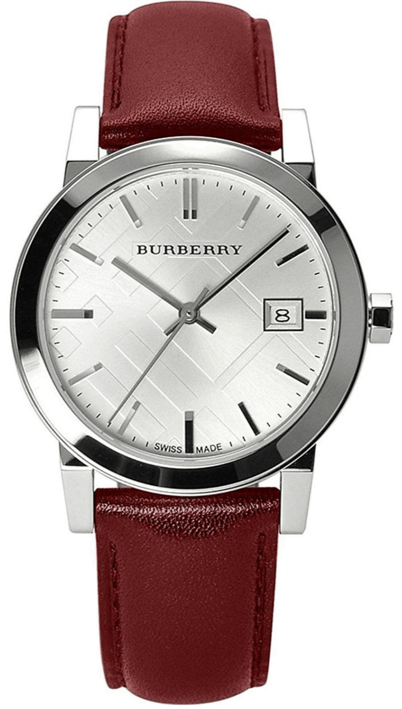  Shop Authentic Burberry The City Silver Dial Red Leather Strap Watch for Women - BU9129 - Luxxuri
