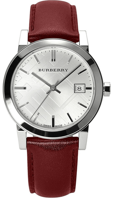  Shop Authentic Burberry The City Silver Dial Red Leather Strap Watch for Women - BU9129 - Luxxuri