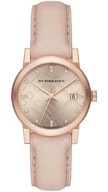  Shop Authentic Burberry The City Diamonds Beige Dial Beige Leather Strap Watch for Women - BU9131 - Luxxuri