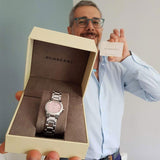  Shop Authentic Burberry The City Diamonds Pink Dial Silver Steel Strap Watch for Women - BU9223 - Luxxuri
