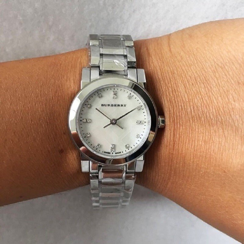  Shop Authentic Burberry The City Diamonds Mother of Pearl Dial Silver Steel Strap Watch for Women - BU9224 - Luxxuri