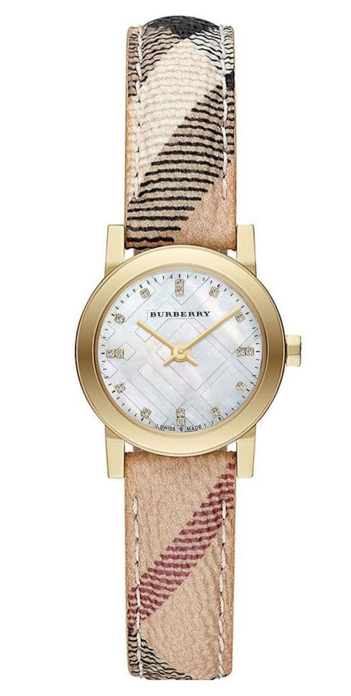  Shop Authentic Burberry The City Diamonds Mother of Pearl Dial Brown Leather Strap Watch for Women - BU9226 - Luxxuri