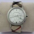 Burberry The City Nova White Dial Checked Brown Leather Strap Watch for Men - BU9357