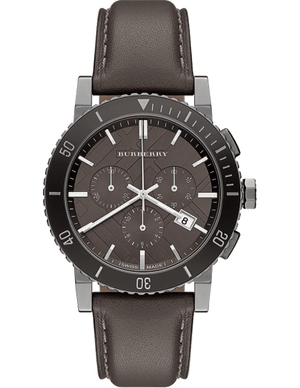  Shop Authentic Burberry The City Chronograph Ion Plated Grey Dial Grey Leather Strap Watch for Men - BU9384 - Luxxuri
