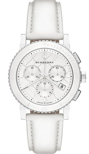  Shop Authentic Burberry City Chronograph White Dial White Leather Strap Watch For Women - BU9701 - Luxxuri