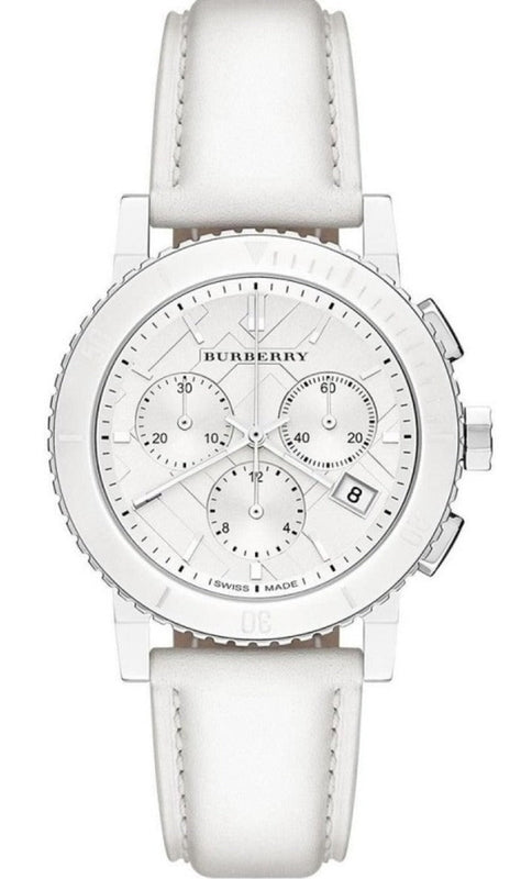  Shop Authentic Burberry City Chronograph White Dial White Leather Strap Watch For Women - BU9701 - Luxxuri