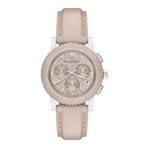  Shop Authentic Burberry The City Chronograph Rose Gold Dial Beige Leather Strap Watch For Women - BU9702 - Luxxuri