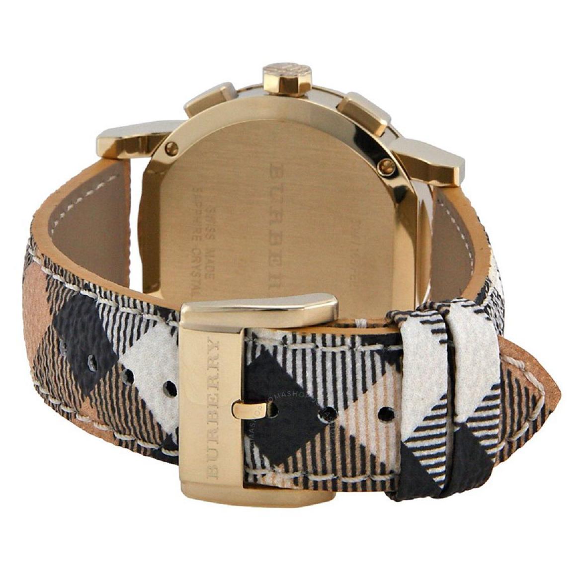  Shop Authentic Burberry The City White Dial Haymarket Beige Leather Strap Watch for Women - BU9752 - Luxxuri