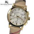  Shop Authentic Burberry The City White Dial Haymarket Beige Leather Strap Watch for Women - BU9752 - Luxxuri