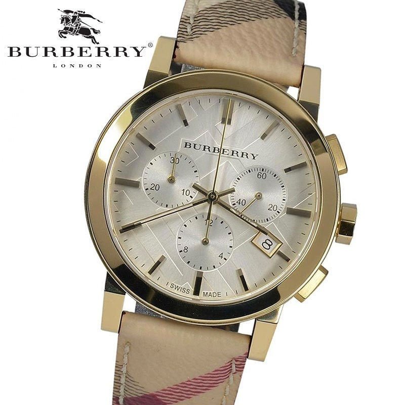  Shop Authentic Burberry The City White Dial Haymarket Beige Leather Strap Watch for Women - BU9752 - Luxxuri