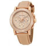  Shop Authentic Burberry Chronograph Rose Gold Dial Beige Leather Strap Watch for Women - BU9704 - Luxxuri