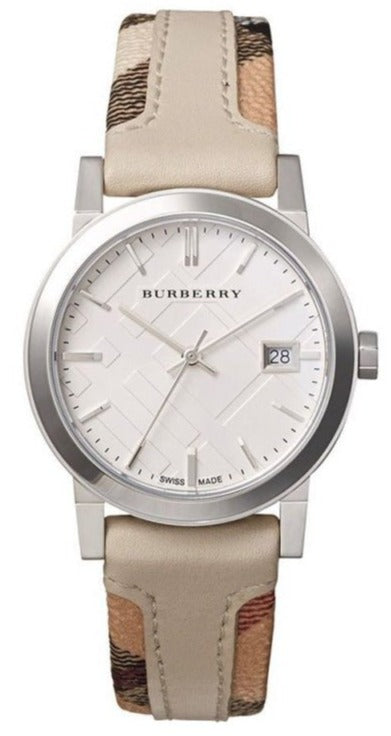  Shop Authentic Burberry The City White Dial Beige Leather Strap Watch for Women - BU9132 - Luxxuri