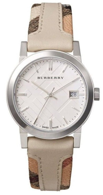  Shop Authentic Burberry The City White Dial Beige Leather Strap Watch for Women - BU9132 - Luxxuri