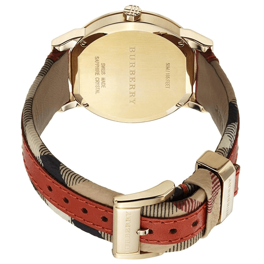  Shop Authentic Burberry The City Gold Dial Orange Leather Strap Watch for Women - BU9016 - Luxxuri