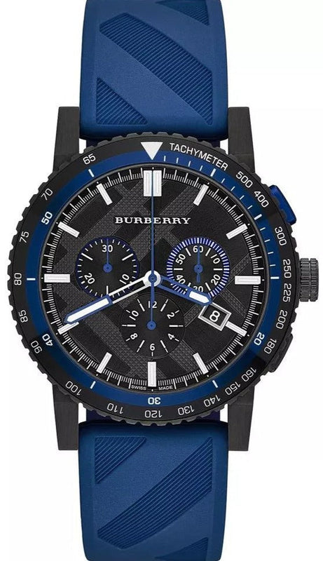  Shop Authentic Burberry The City Sport Chronograph Black Dial Blue Rubber Strap Watch For Men - BU9807 - Luxxuri