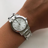  Shop Authentic Burberry The City Silver Dial Silver Steel Strap Watch for Women - BU9200 - Luxxuri