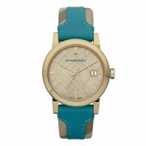  Shop Authentic Burberry Heritage Gold Dial Blue Leather Strap Watch for Women - BU9112 - Luxxuri